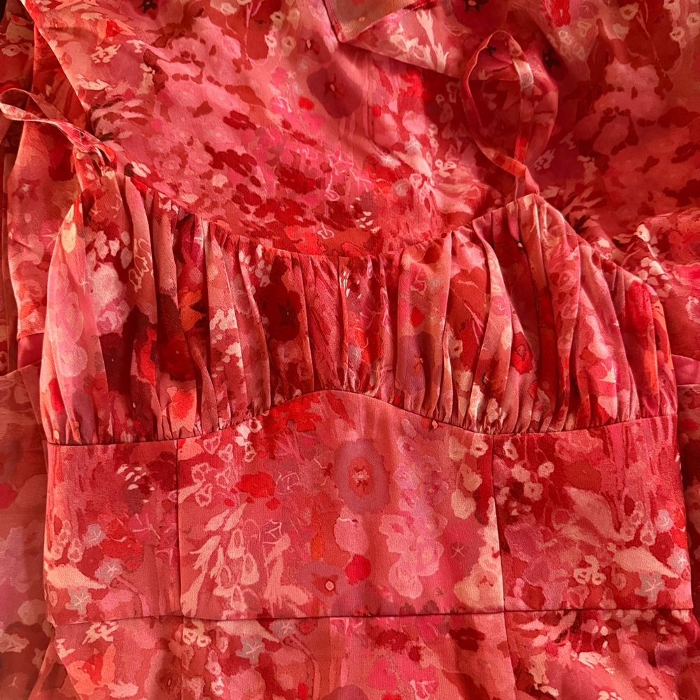 Hutch Anthropologie Pink Red Orange Floral Tiered Ruffle Maxi Dress NWOT - Picture 5 of 7